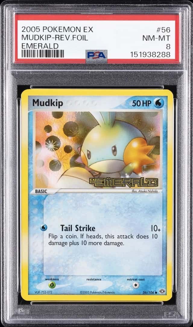 2005 POKEMON EX EMERALD #56 MUDKIP-REVERSE FOIL PSA 8
