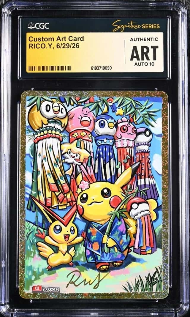 Pokemon 2023 Custom Art Card Ponchu Pikachu Sketch RICO.Y Signed CGC ART AUTO 10