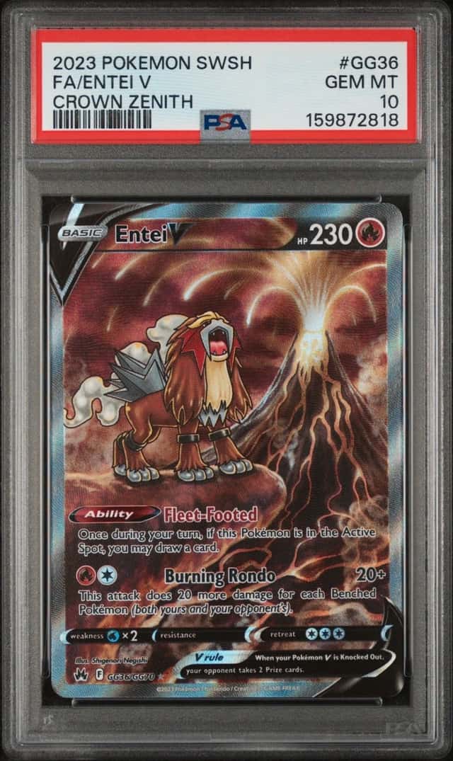 2023 POKEMON SWORD & SHIELD CROWN ZENITH #GG36 FULL ART/ENTEI V PSA 10
