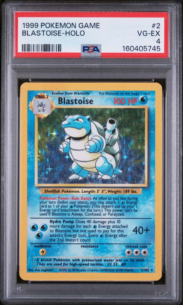 Pokémon Blastoise Holo Rare Base Set 100 HP Card 2/102 1999 English PSA
