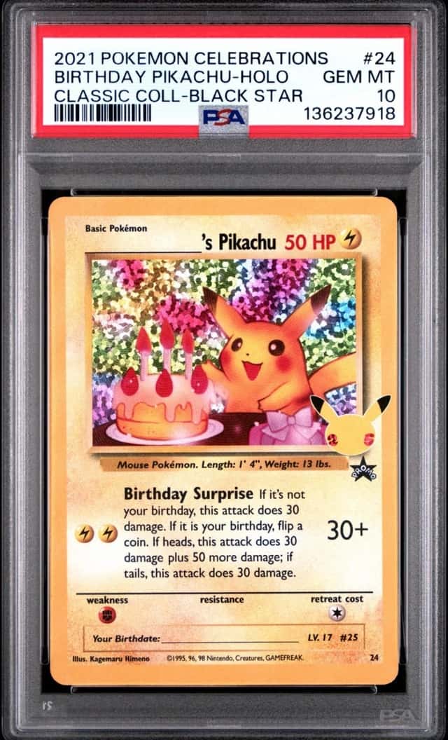 POKEMON BIRTHDAY PIKACHU-HOLO 2021 CELEB CLASS COL-BLACK STAR #24 PSA 10