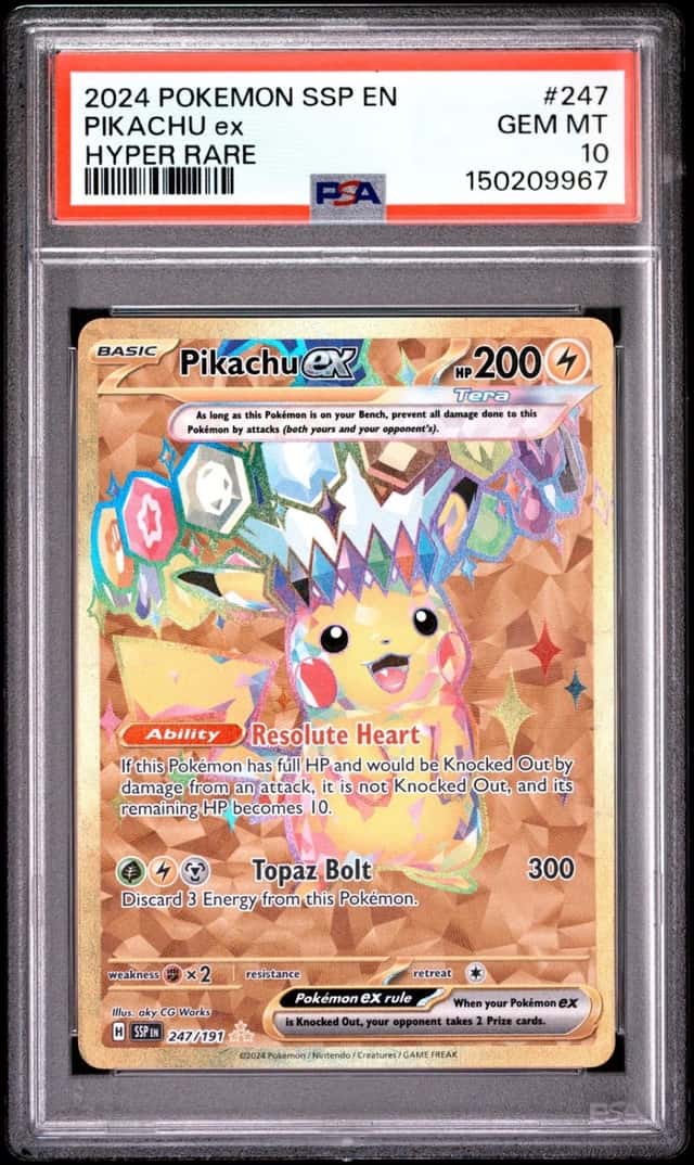 2024 POKEMON SSP EN-SURGING SPARKS HYPER RARE #247 PIKACHU EX PSA 10