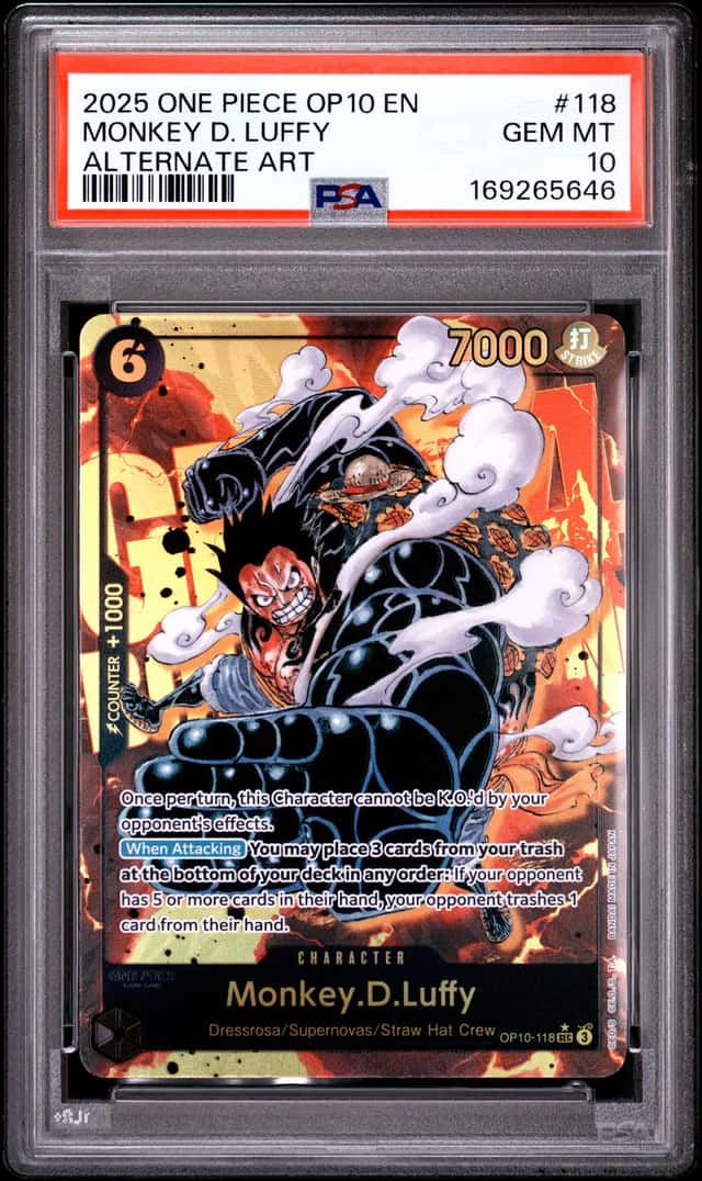 2025 ONE PIECE OP10-ROYAL BLOOD ALTERNATE ART #118 MONKEY D. LUFFY PSA 10