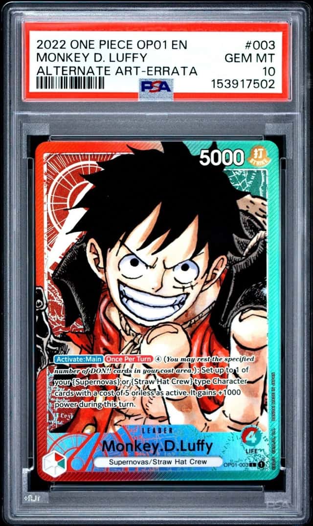 2022 ONE PIECE OP01-ROMANCE DAWN ALTERNATE ART-ERRATA MONKEY D. LUFFY PSA 10