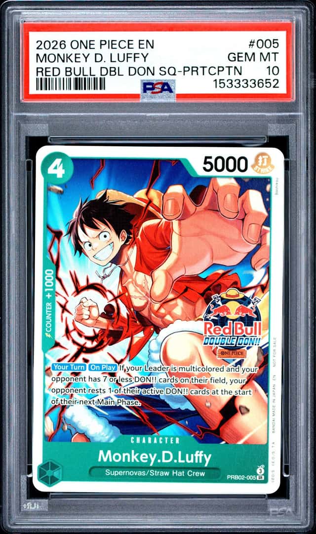 2026 One Piece EN Red Bull Double Don!! Participation #005 Monkey D Luffy PSA 10