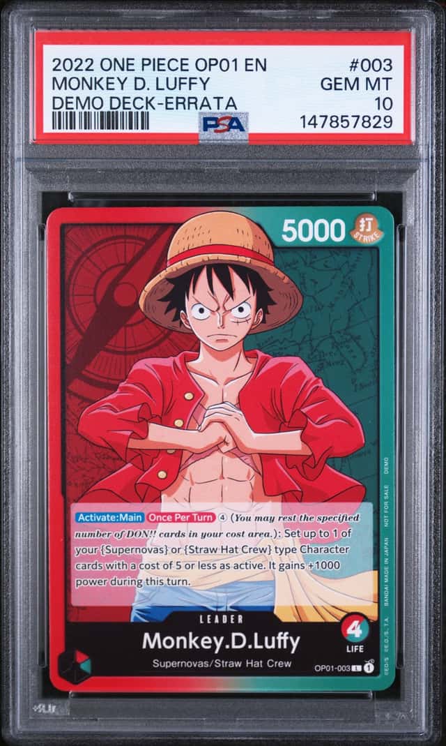2022 ONE PIECE MONKEY D. LUFFY DEMO DECK-ERRATA OP01-ROMANCE DAWN #003 PSA 10