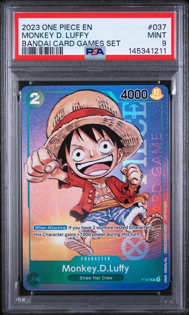 MONKEY D LUFFY P-037 BANDAI CARD GAMES SET, PSA 9, 2023 ONE PIECE CARD