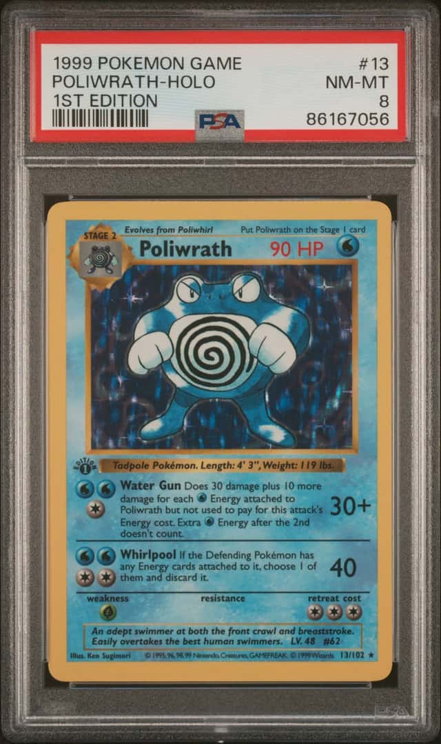 1999 Pokemon Game 1st Edition Shadowless #13/102 Poliwrath Holo PSA 8 NM-MT