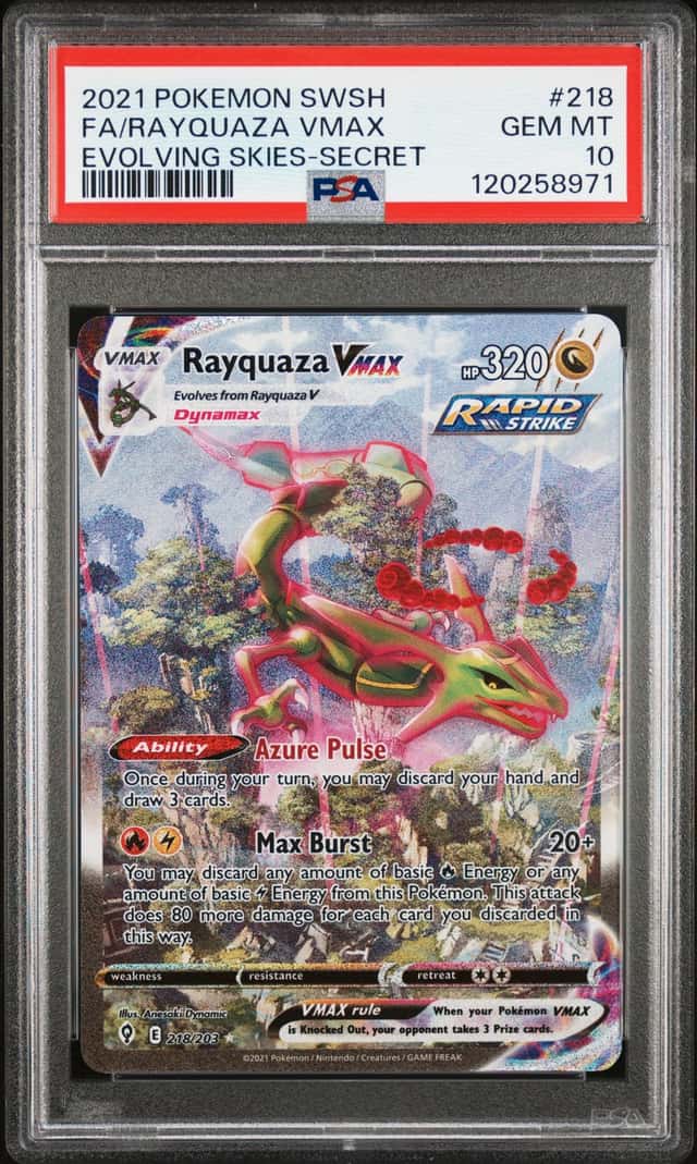 Pokemon Rayquaza Vmax Evolving Skies 218/203 Secret Rare Full Alt Art PSA 10