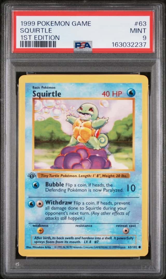 1999 POKEMON BASE SET 1ST EDITION #63 SQUIRTLE PSA 9