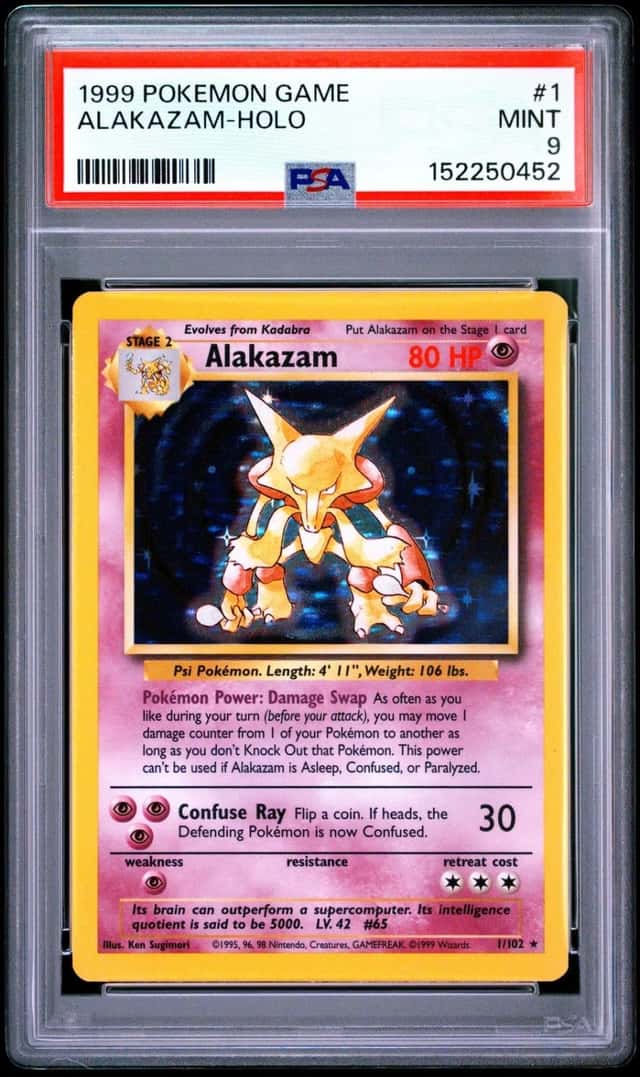 1999 POKEMON BASE SET UNLIMITED #1 ALAKAZAM-HOLO PSA 9