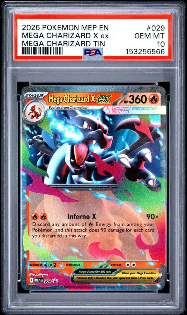 2026 Pokemon MEP En Mega Charizard Tin #029 Mega Charizard X Ex PSA 10