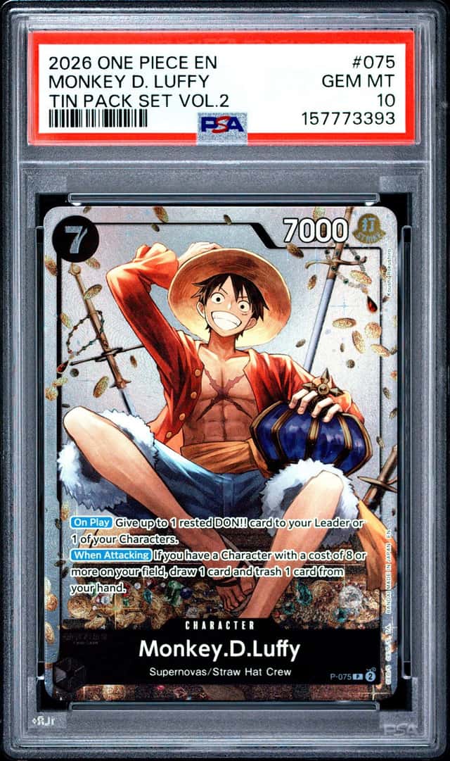 2026 ONE PIECE PROMOS TIN PACK SET VOL.2 #075 MONKEY D. LUFFY PSA 10