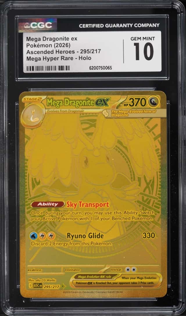 2026 Pokemon Mega Evolution Ascended Heroes Gold Rare Mega Dragonite Ex #295 CGC 10 GEM MINT