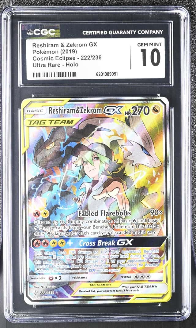 2019 Pokemon Sun & Moon Cosmic Eclipse Alt Art Reshiram & Zekrom GX #222 CGC 10 GEM MINT