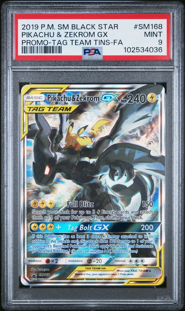 2019 Pokemon Sun and Moon Black Star Promo Tag Team Tins Pikachu/Zekrom Gx #SM168