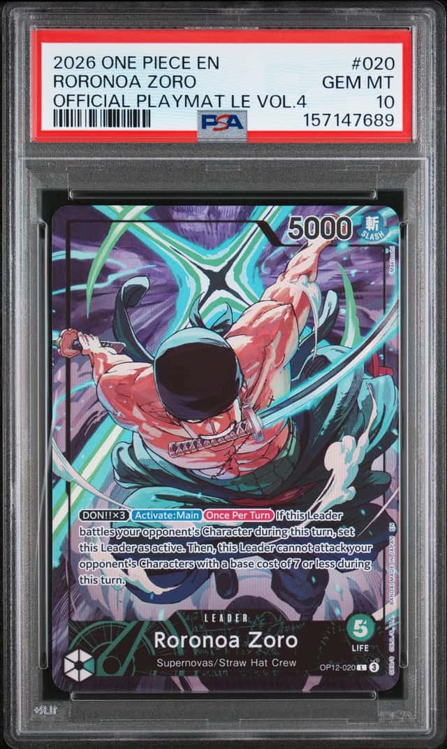 One Piece 2026 Roronoa Zoro OP12-020 Official Playmat LE Vol.4 GEM MINT PSA 10