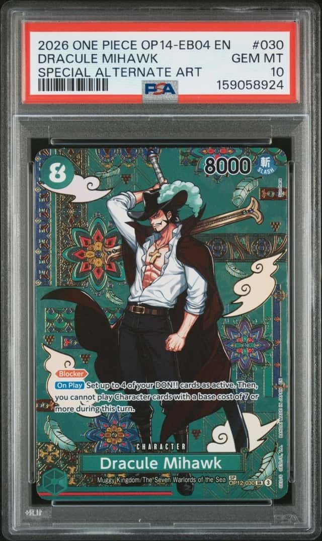 2026 ONE PIECE THE AZURE SEA'S SEVEN SPECIAL ALT ART #030 DRACULE MIHAWK PSA 10