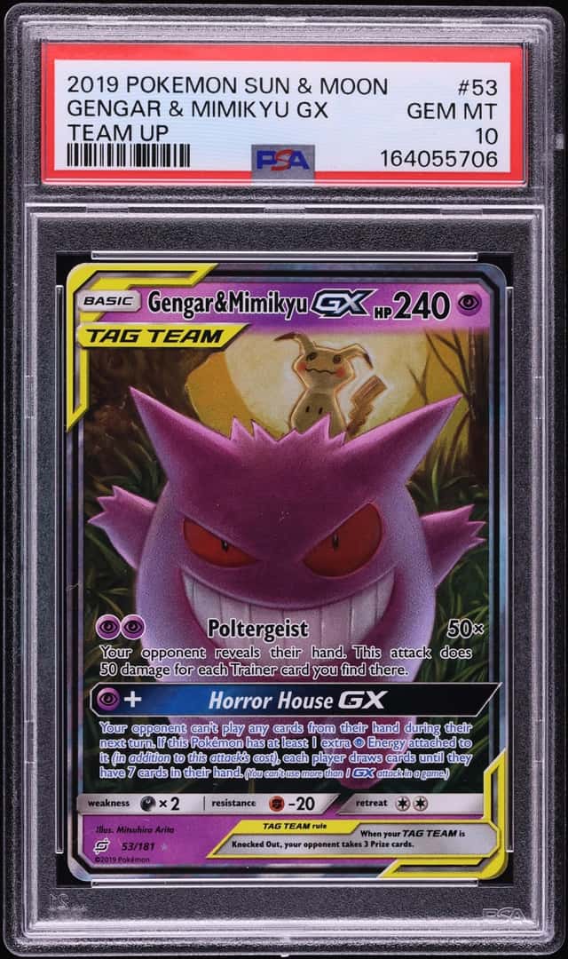 2019 Pokemon Sun & Moon Team Up Holo Gengar & Mimikyu GX #53 PSA 10 GEM MINT