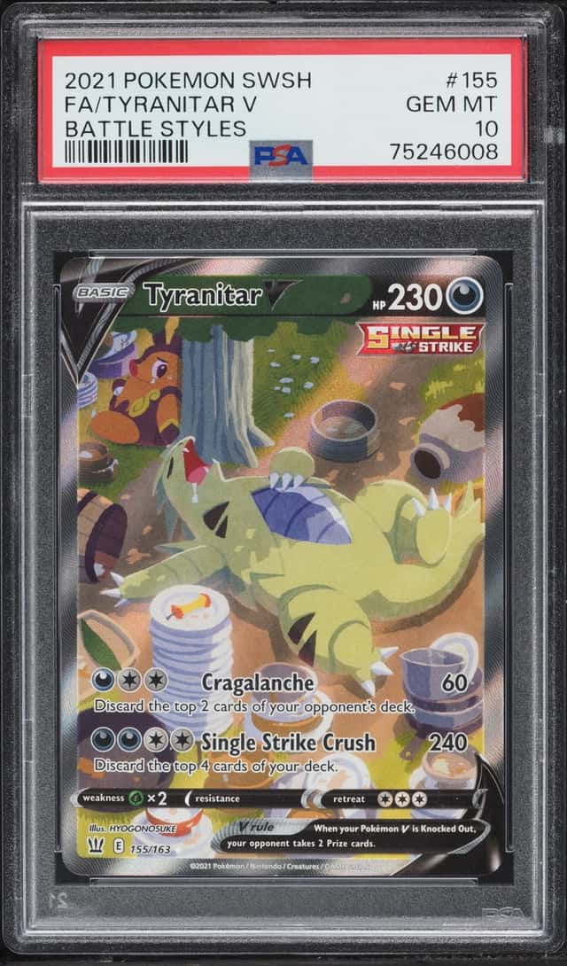 2021 Pokemon Sword & Shield Battle Styles Full Art Tyranitar V #155 PSA 10 GEM MINT