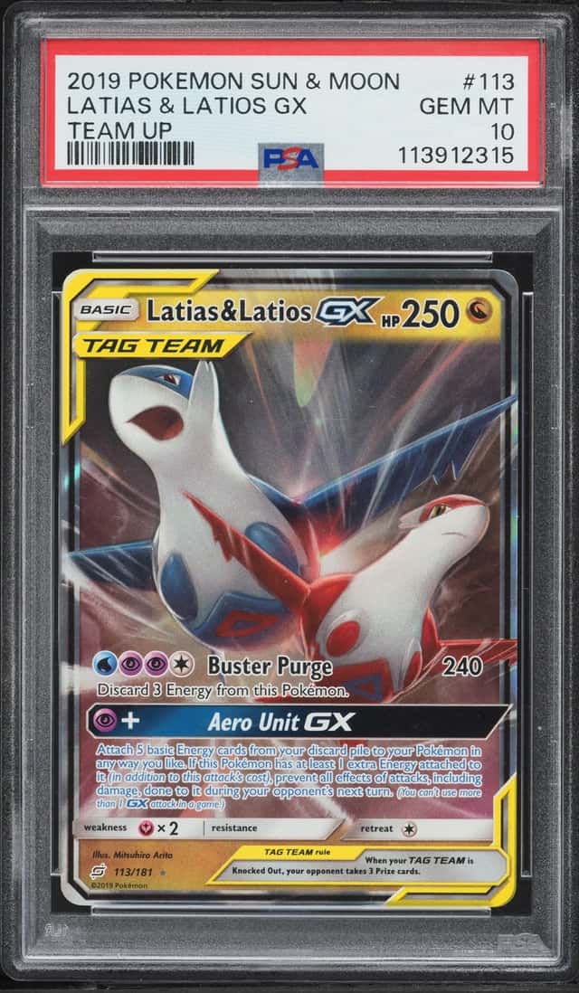 2019 Pokemon Sun & Moon Team Up Holo Latias & Latios GX #113 PSA 10 GEM MINT