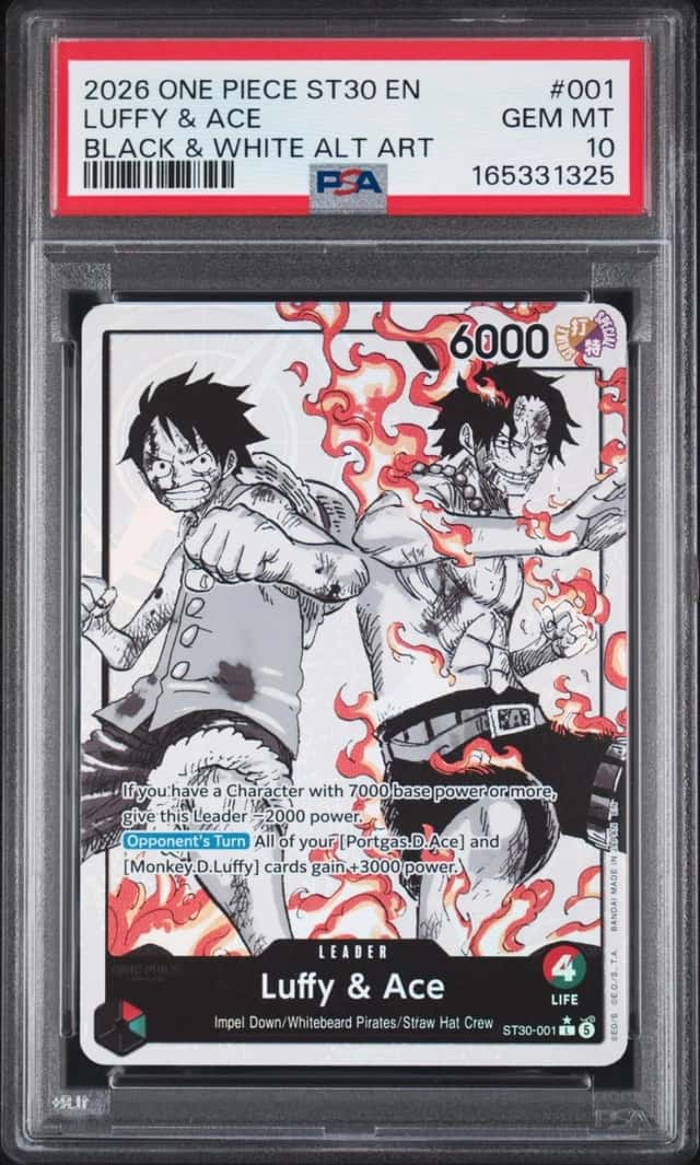 2026 ONE PIECE ST30-STARTER DECK EX LUFFY & ACE B&W AA #001 LUFFY & ACE PSA 10