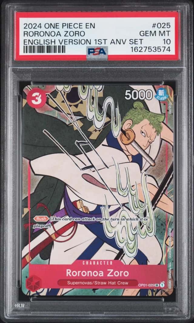 2024 ONE PIECE ENGLISH VERSION 1ST ANNIVERSARY SET #025 RORONOA ZORO PSA 10