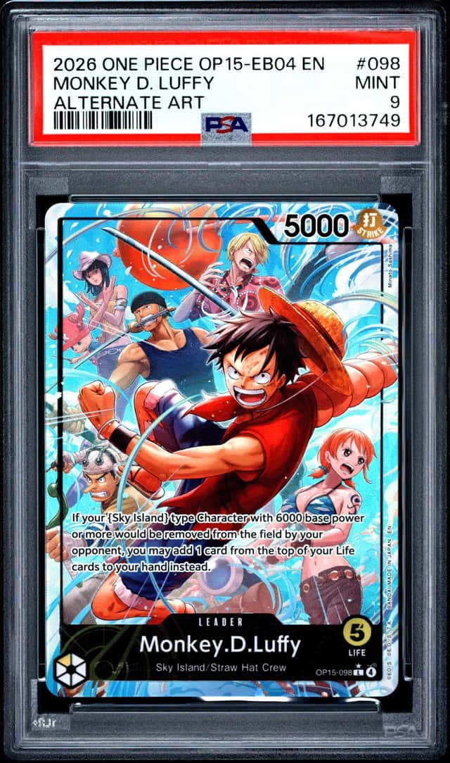 2026 ONE PIECE ADVENTURE ON KAMI'S ISLAND ALT ART #098 MONKEY D. LUFFY PSA 9
