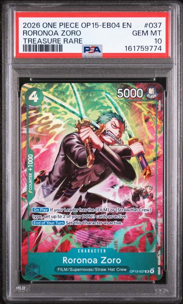 2026 ONE PIECE OP15-EB04-ADVENTURE ON KAMI'S ISLAND #037 RORONOA ZORO PSA 10