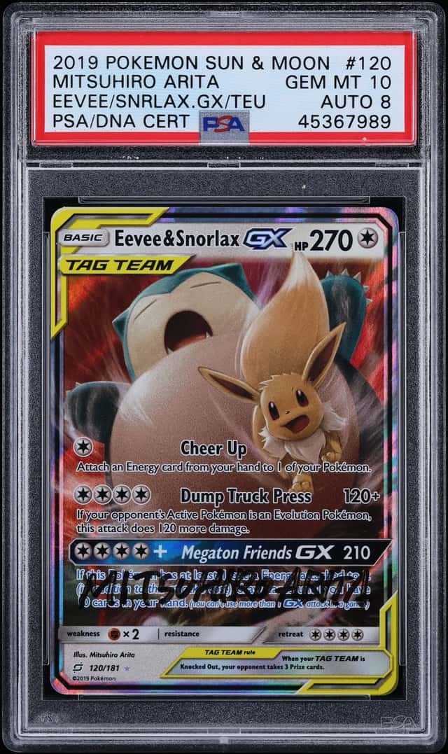 2019 Pokemon Sun & Moon Team Up Eevee & Snorlax Mitsuhiro Arita AUTO DNA 8 #120 PSA 10 GEM MINT