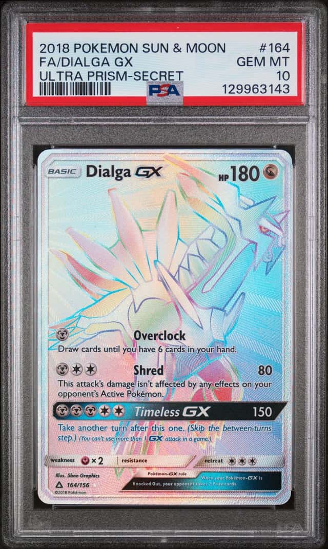 2018 POKEMON SUN & MOON ULTRA PRISM #164/156 DIALGA SECRET RARE PSA 10