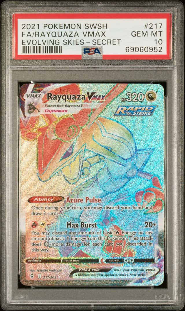 Pokemon PSA 10 Rayquaza VMAX (Secret Rare) 217/203 SWSH07: Evolving Skies Holo