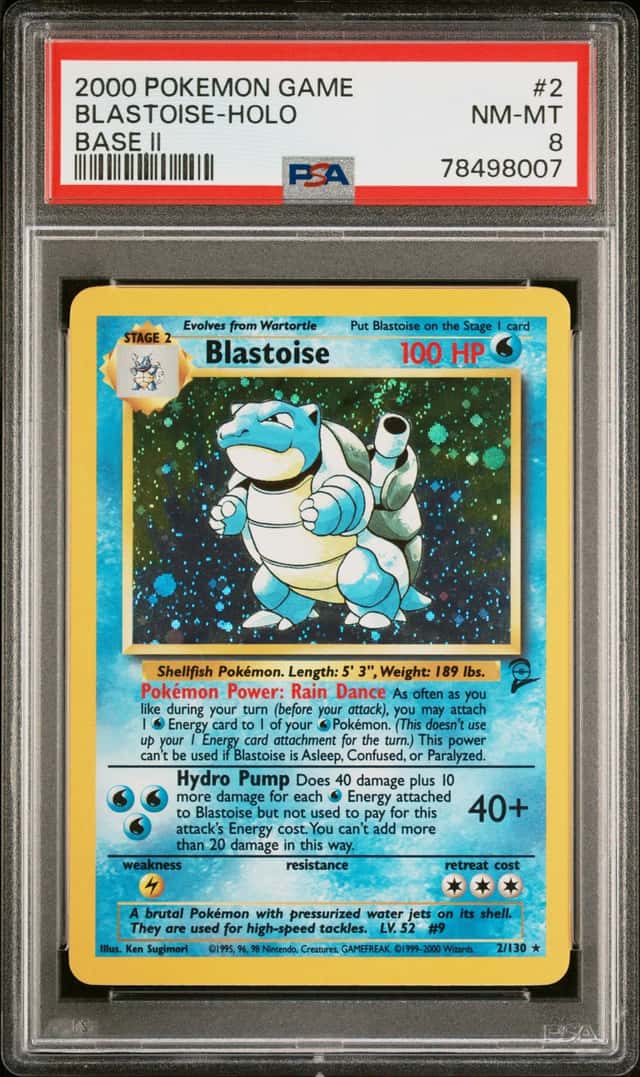 78498007 Blastoise 2000 Pokemon Base Set 2 #2 SWIRL Holo PSA 8