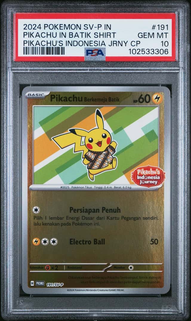 PSA 10 Pikachu Berkemeja Batik 191/SV-P | Pokemon Pikachu's Indonesia Journey