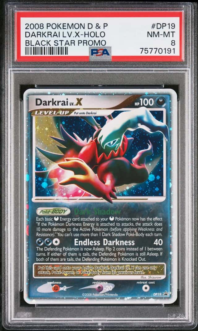 2008 Pokémon D&P Darkrai LV.X DP19 Ultra Rare Holo Black Star Promo PSA 8