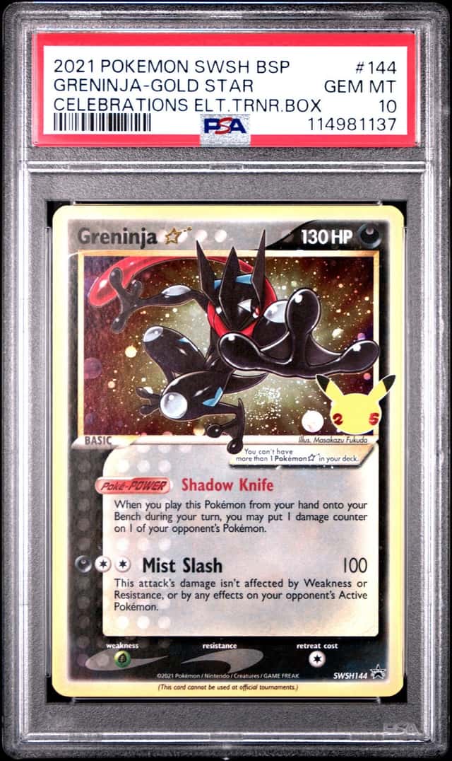 2021 POKEMON SWSH BSP #144 GRENINJA-GOLD STAR CELEBRATIONS ETB PSA 10