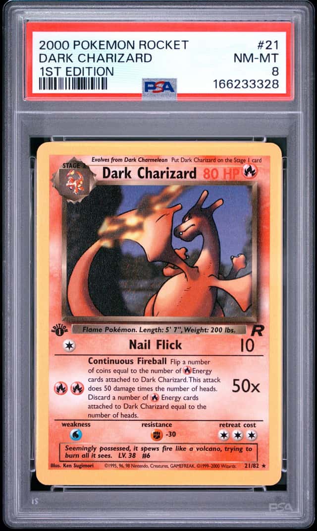 2000 POKEMON ROCKET 1ST EDITION #21 DARK CHARIZARD PSA 8