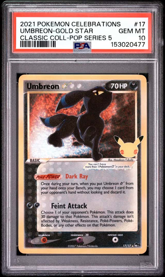 PSA10 2021 Celebration Umbreon Gold Star 17/17 Pokemon Card