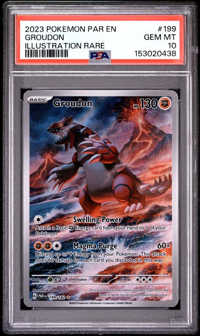 PSA10 Pokémon 2023 TCG Groudon Holo Card 199/182 Paradox Rift Illustration Rare