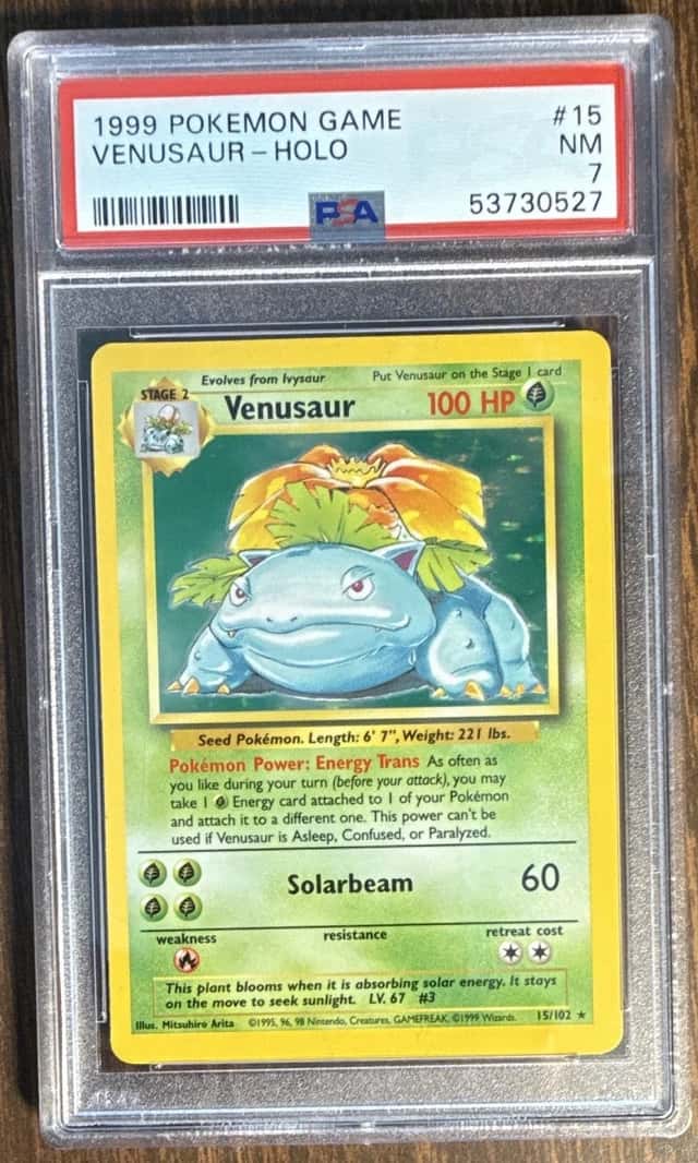 WOTC Pokemon TCG Venusaur Base Set Holo Rare 15/102 PSA 7 1999