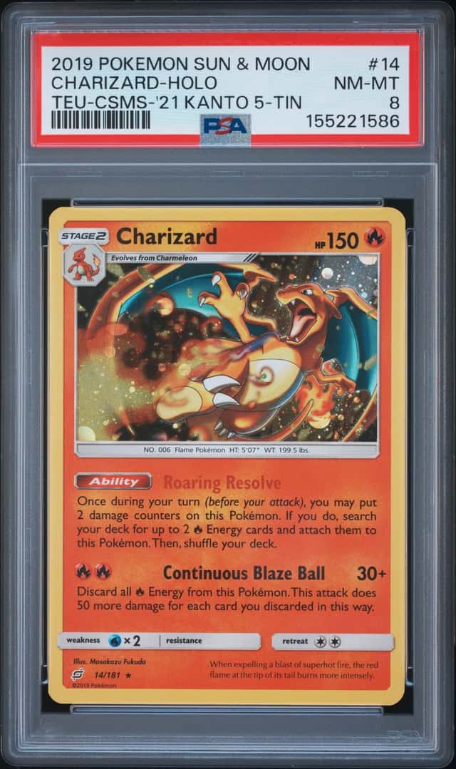 2019 Pokemon Sun & Moon TEU-CSMS-'21 Kanto 5-Tin #14 Charizard Holo PSA 8