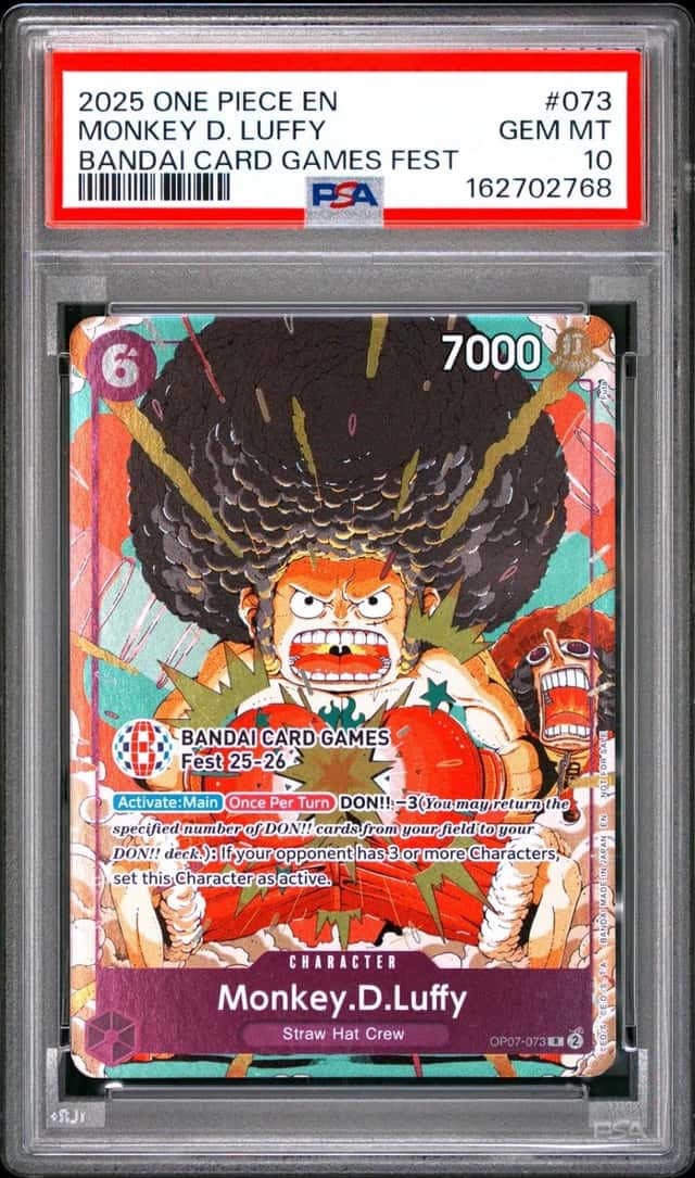 One Piece Monkey D. Luffy Promo OP07-073 Bandai Card Games Fest PSA 10 Gem Mint