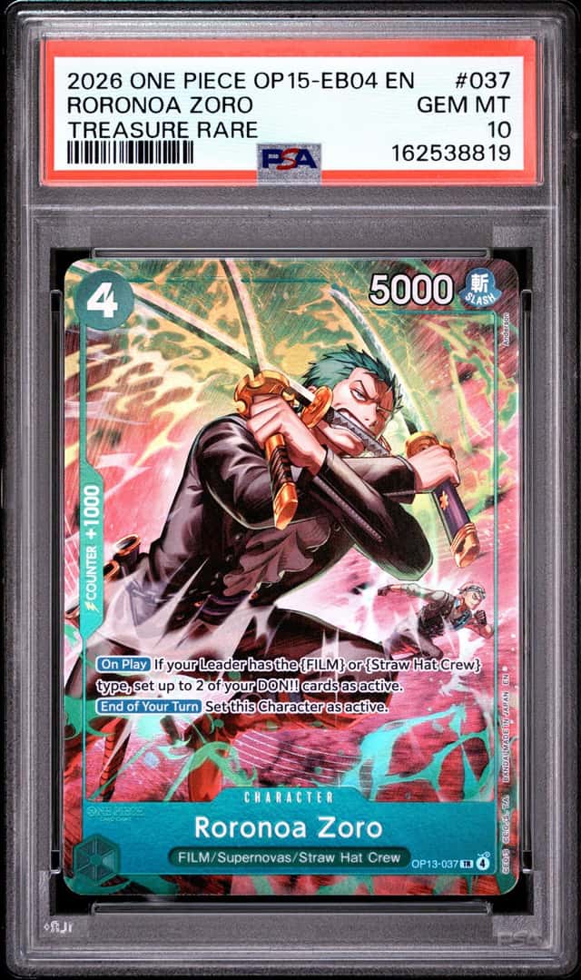 2026 ONE PIECE OP15-EB04-ADVENTURE ON KAMI'S ISLAND #037 RORONOA ZORO PSA 10
