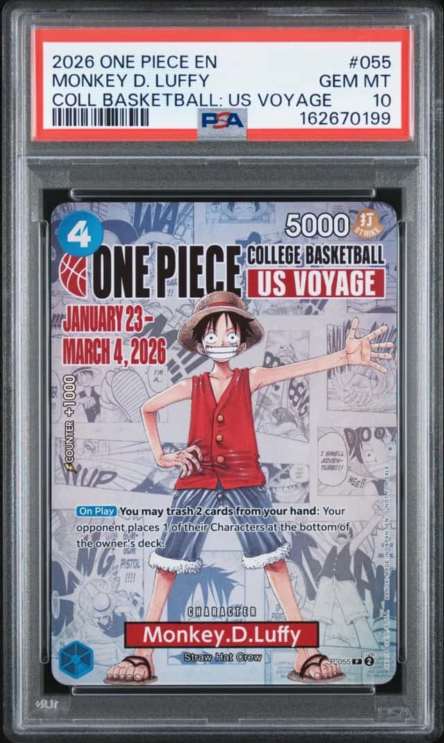 2026 ONE PIECE COLLEGE BASKETBALL: US VOYAGE #055 MONKEY D. LUFFY PSA 10