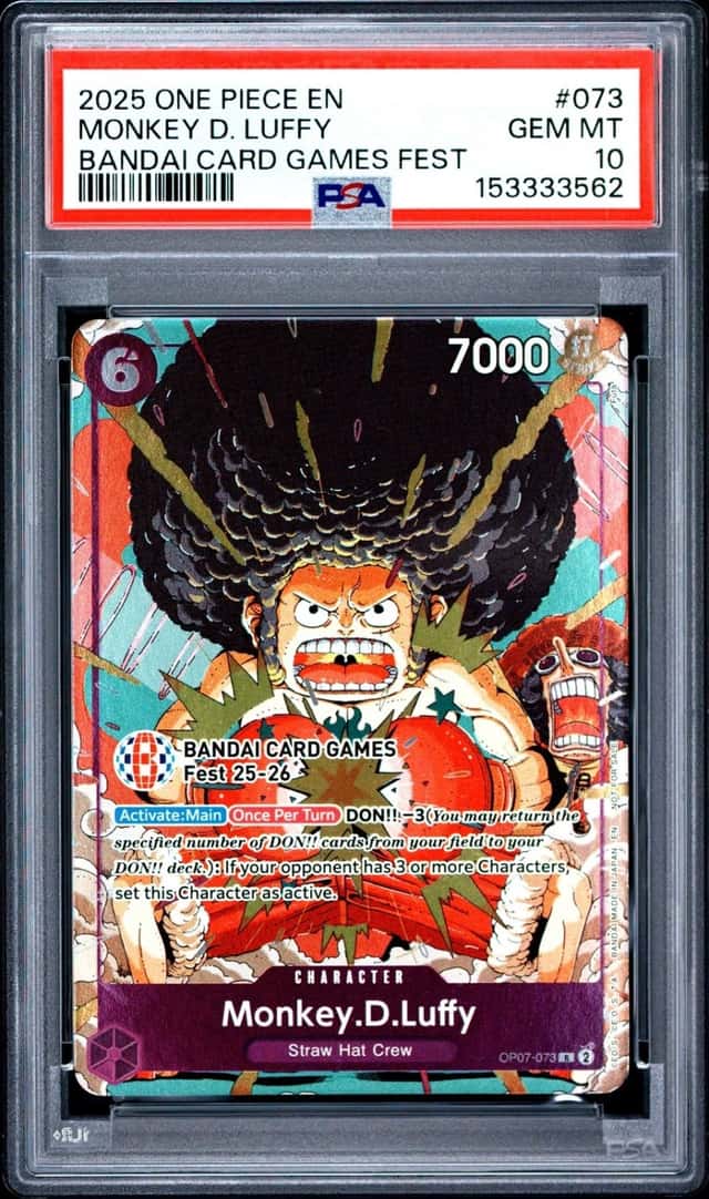 2025 ONE PIECE PROMOS BANDAI CARD GAMES FEST #073 MONKEY D. LUFFY PSA 10