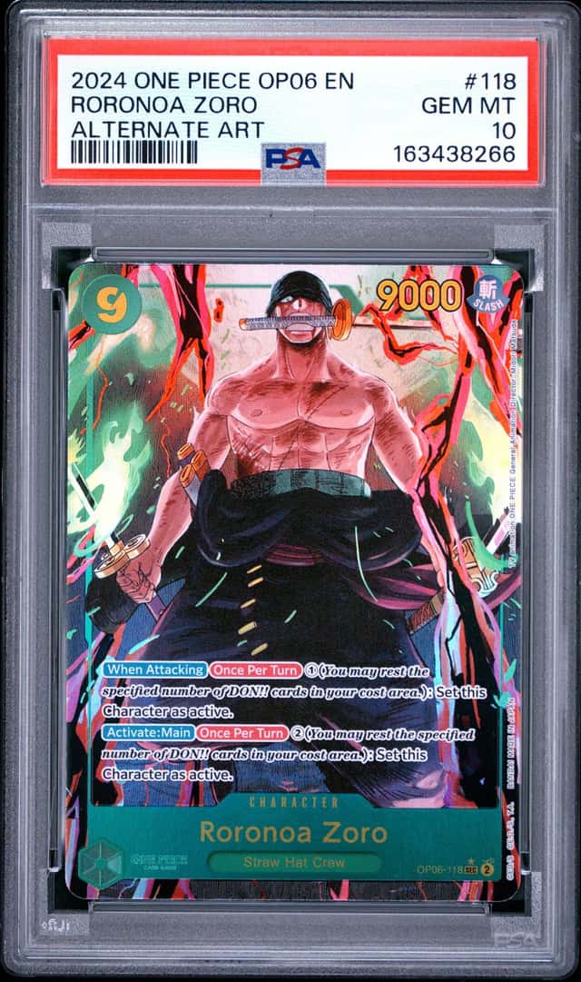 2024 ONE PIECE WINGS OF THE CAPTAIN RORONOA ZORO SECRET RARE ALT ART PSA 10