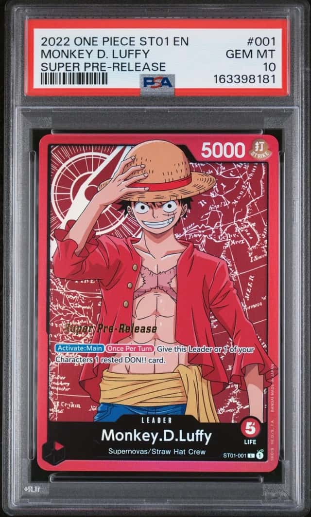 One Piece Monkey D. Luffy Straw Hat Crew St01-001 Super Pre-Release PSA 10
