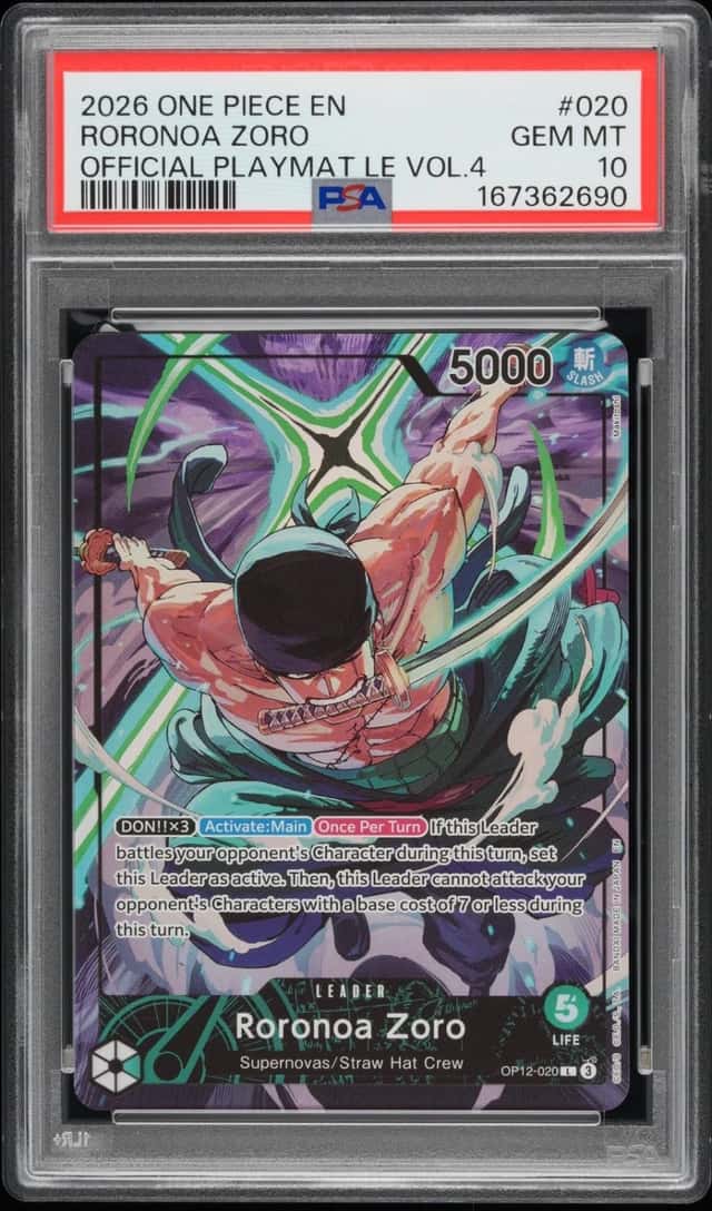 2026 ONE PIECE PROMOS OFFICIAL PLAYMAT LIMITED EDITION VOL.4 RORONOA ZORO PSA 10