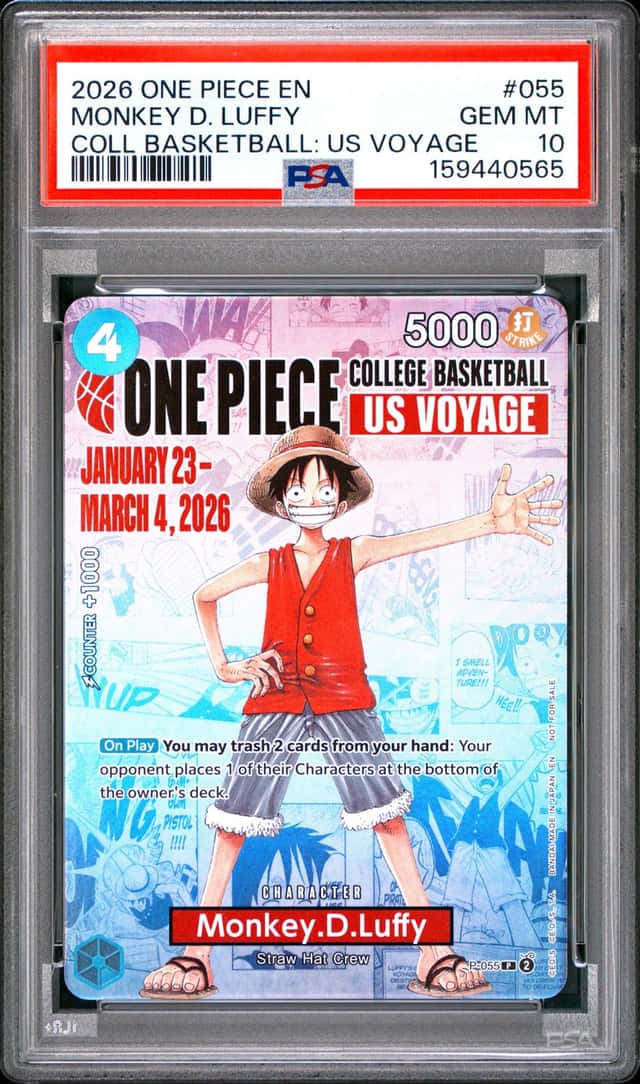 2026 ONE PIECE COLLEGE BASKETBALL: US VOYAGE #055 MONKEY D. LUFFY PSA 10