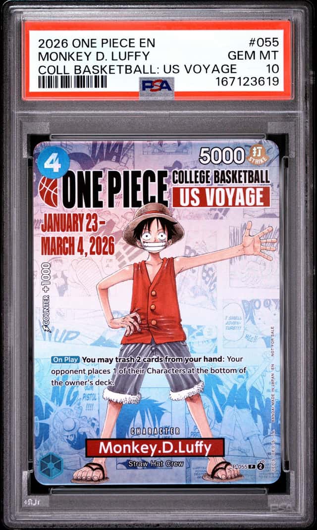 2026 ONE PIECE COLLEGE BASKETBALL: US VOYAGE #055 MONKEY D. LUFFY PSA 10